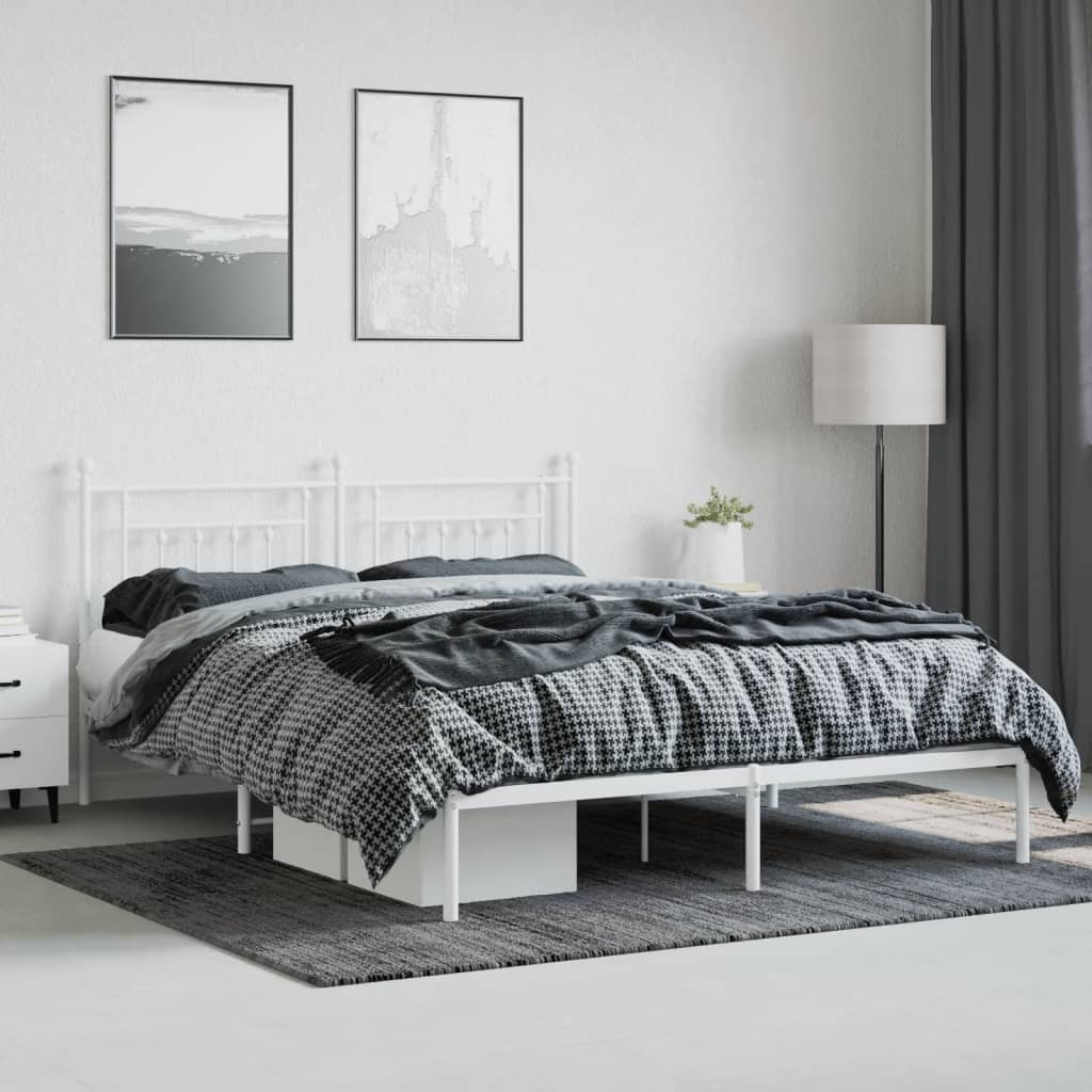 Metal Bed Frame without Mattress with Headboard White 160x200cm