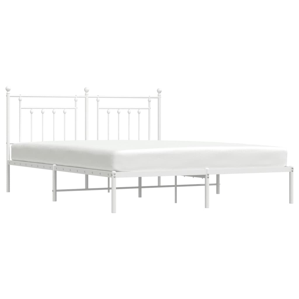 Metal Bed Frame without Mattress with Headboard White 160x200cm