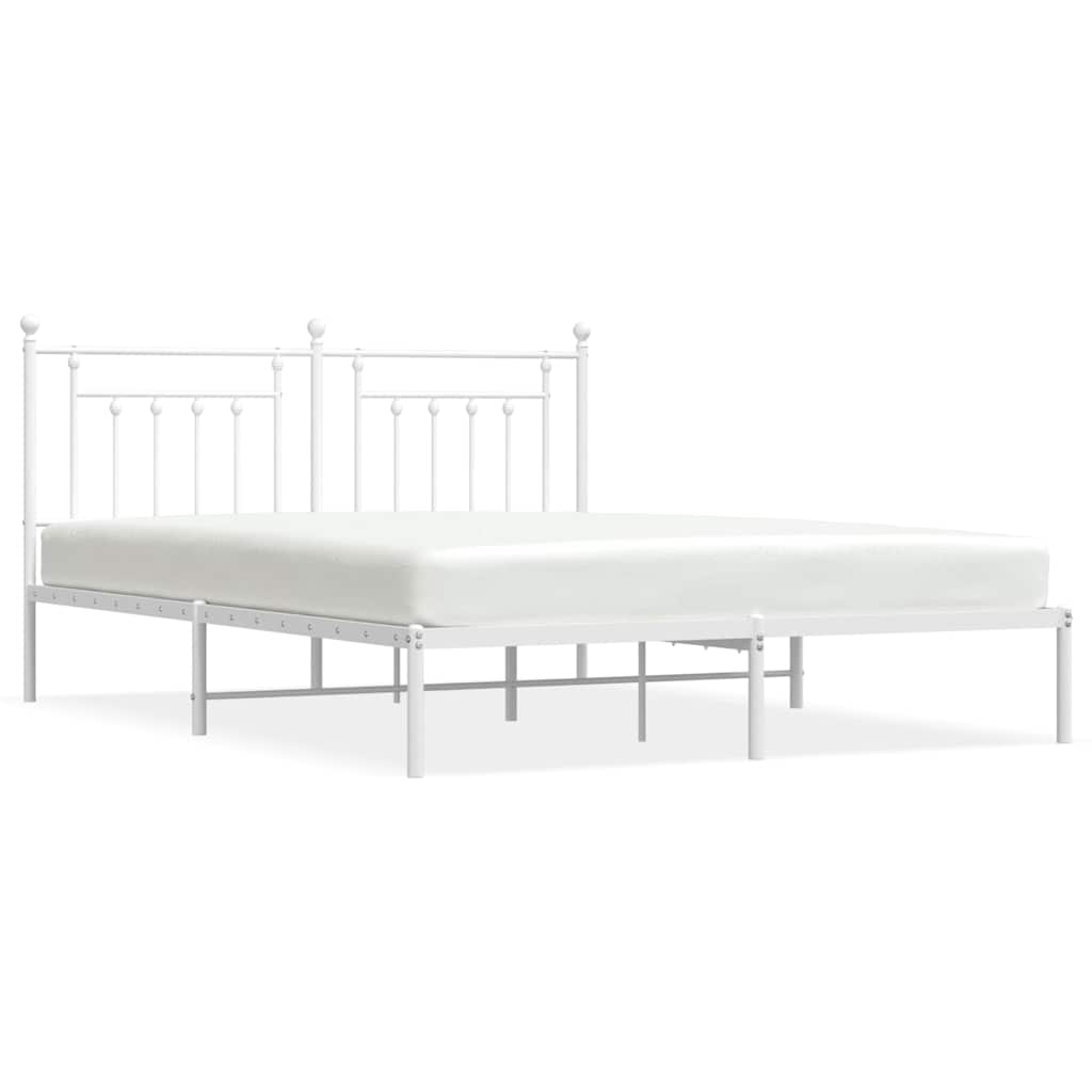 Metal Bed Frame without Mattress with Headboard White 183x213cm