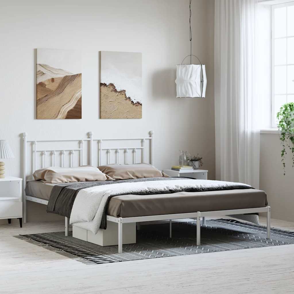 Metal Bed Frame without Mattress with Headboard White 183x213cm