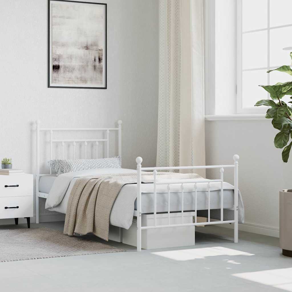 Metal Bed Frame without Mattress with Footboard White 80x200cm