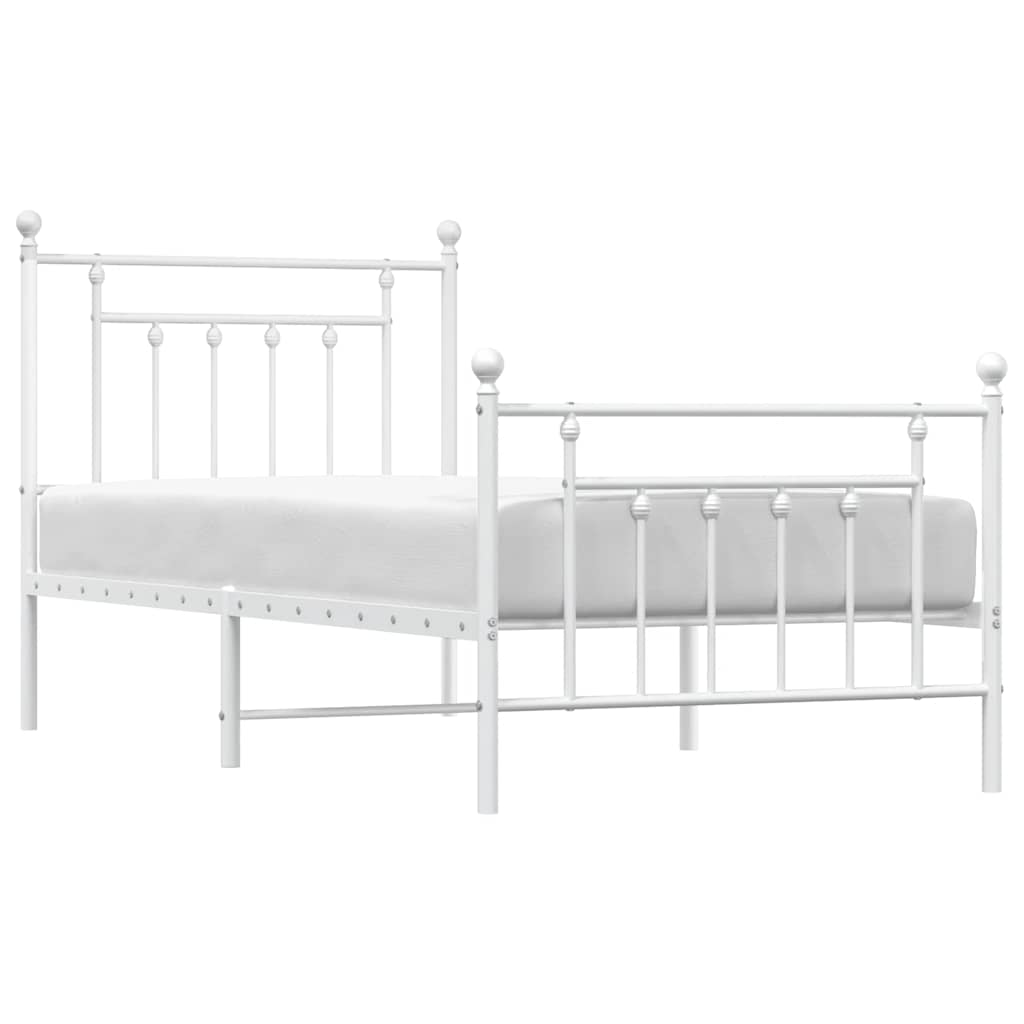 Metal Bed Frame without Mattress with Footboard White 80x200cm