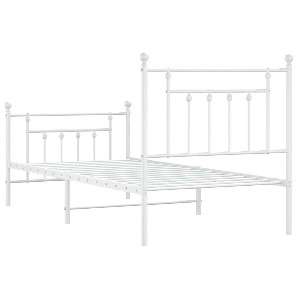 Metal Bed Frame without Mattress with Footboard White 80x200cm