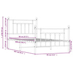 Metal Bed Frame without Mattress with Footboard White 80x200cm