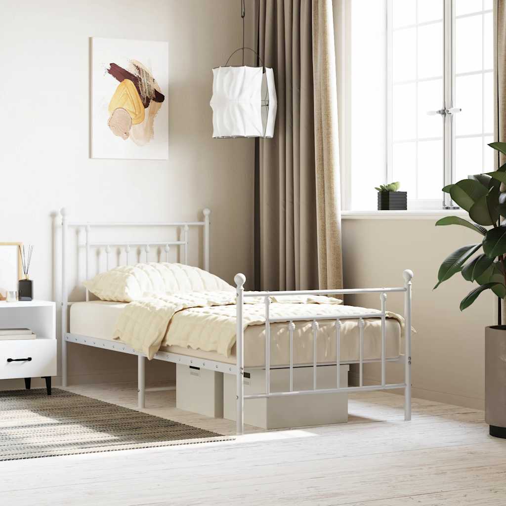 Metal Bed Frame without Mattress with Footboard White 80x200cm