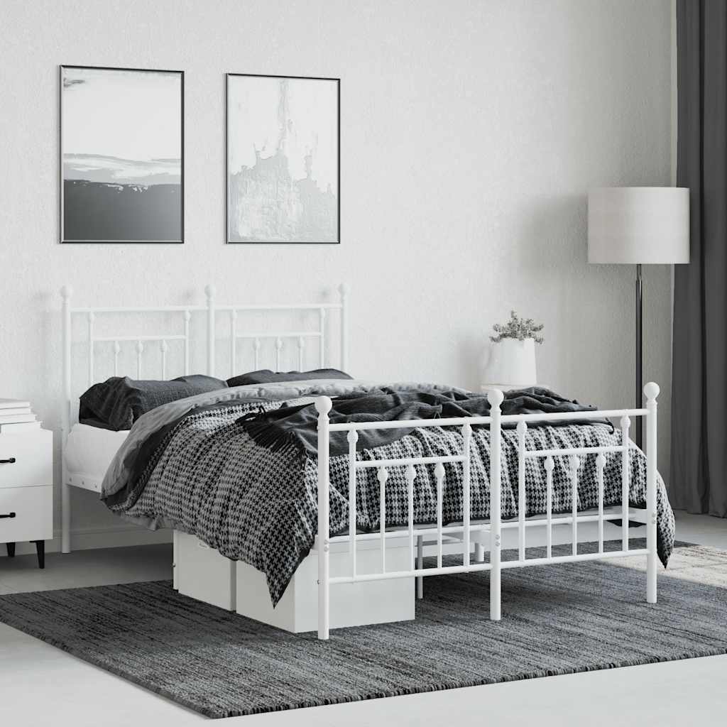 Metal Bed Frame without Mattress with Footboard White 120x200cm