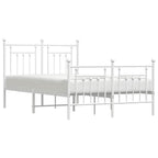 Metal Bed Frame without Mattress with Footboard White 120x200cm