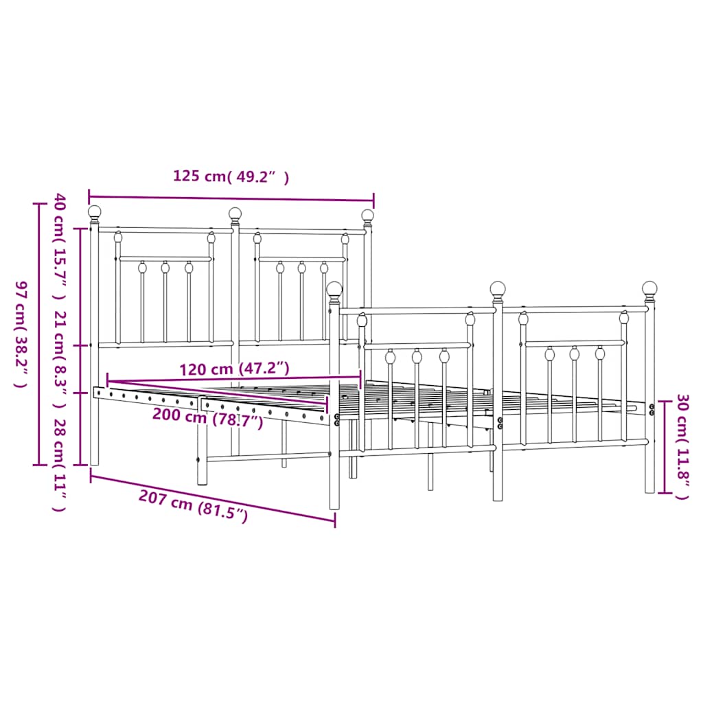 Metal Bed Frame without Mattress with Footboard White 120x200cm