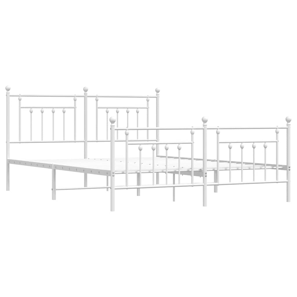 Metal Bed Frame without Mattress with Footboard White 180x200cm