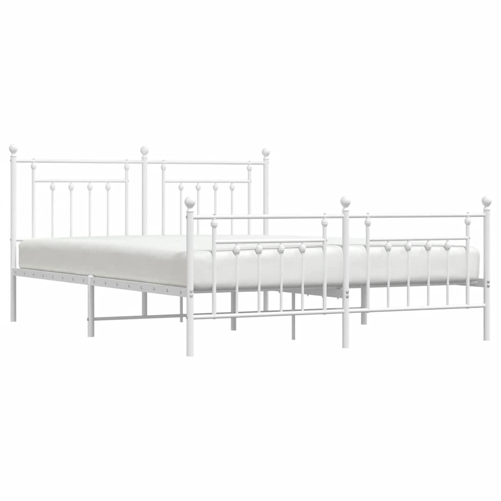 Metal Bed Frame without Mattress with Footboard White 180x200cm