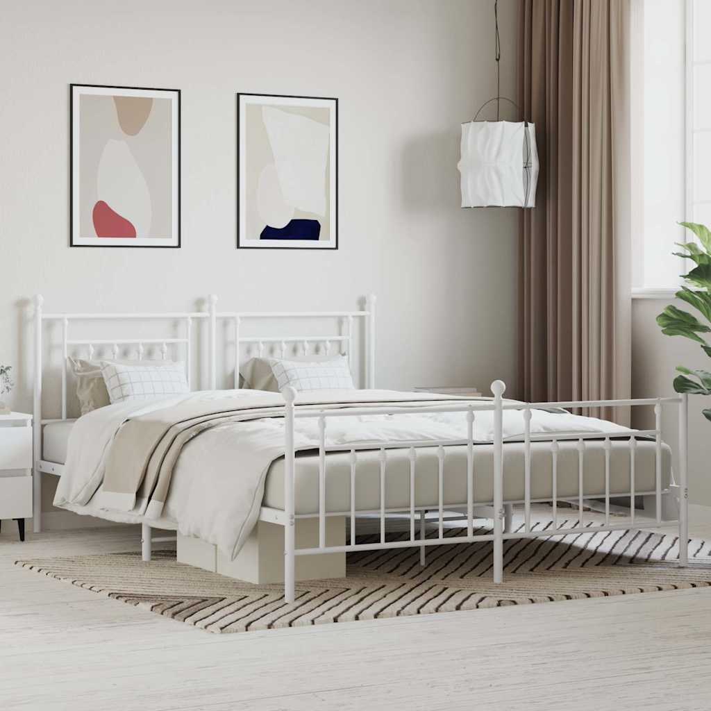 Metal Bed Frame without Mattress with Footboard White 180x200cm
