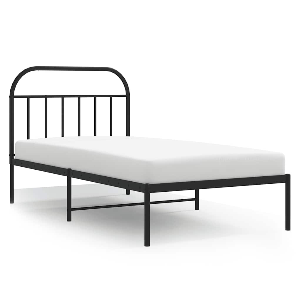 Metal Bed Frame without Mattress with Headboard Black 100x190cm