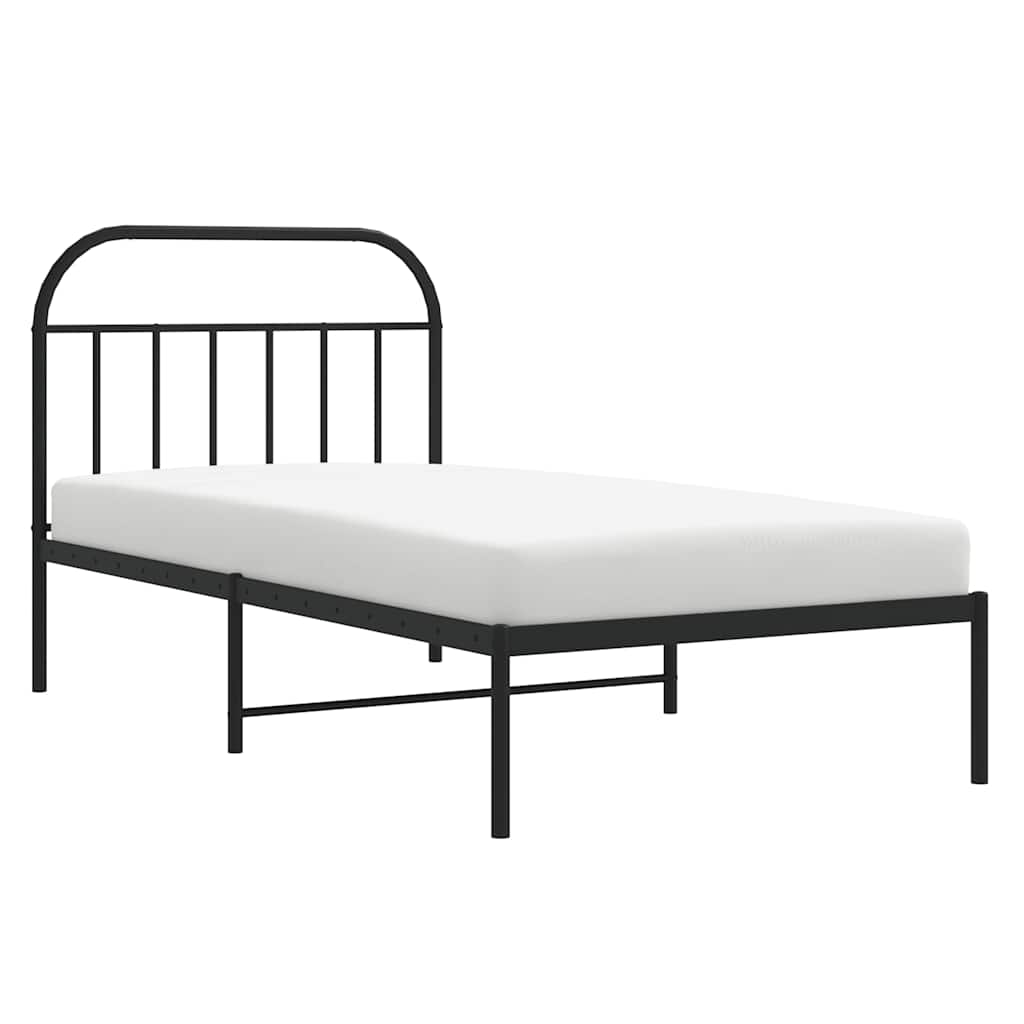 Metal Bed Frame without Mattress with Headboard Black 100x190cm