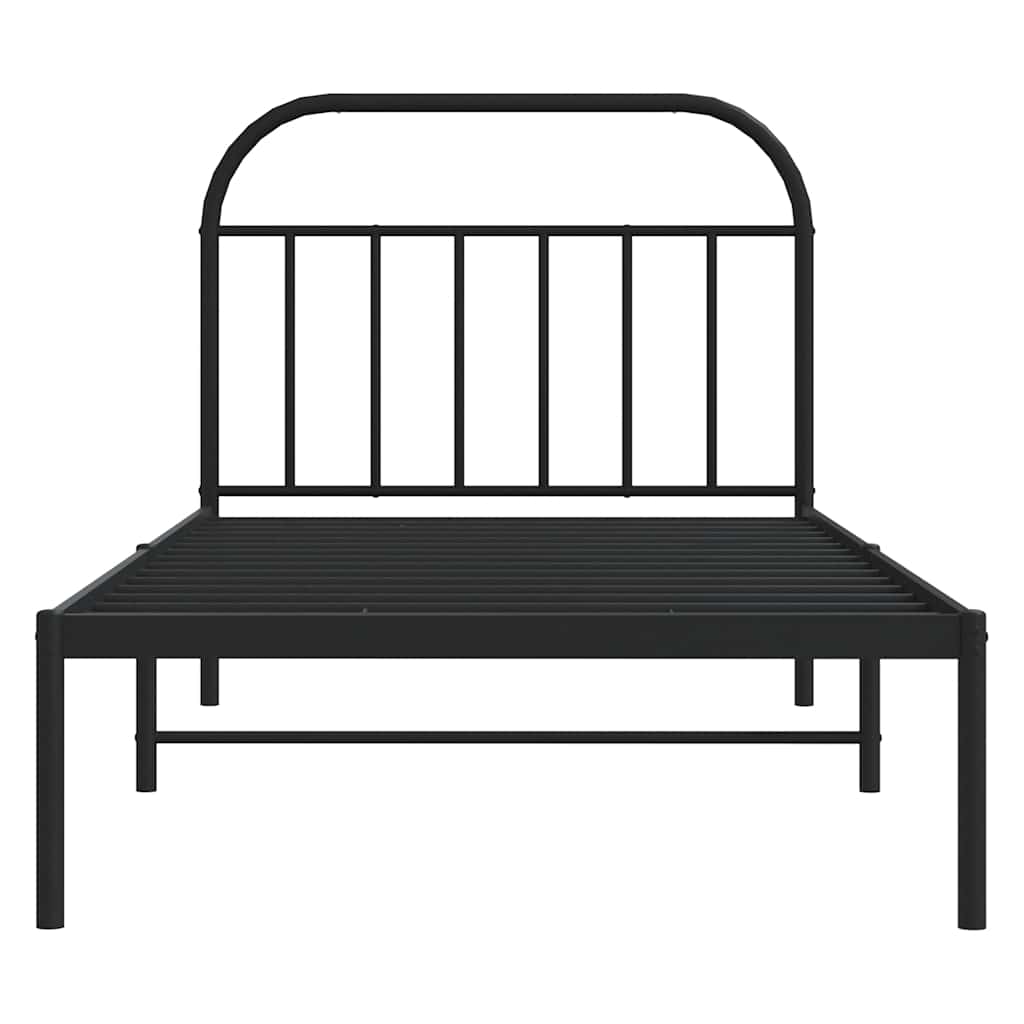 Metal Bed Frame without Mattress with Headboard Black 100x190cm
