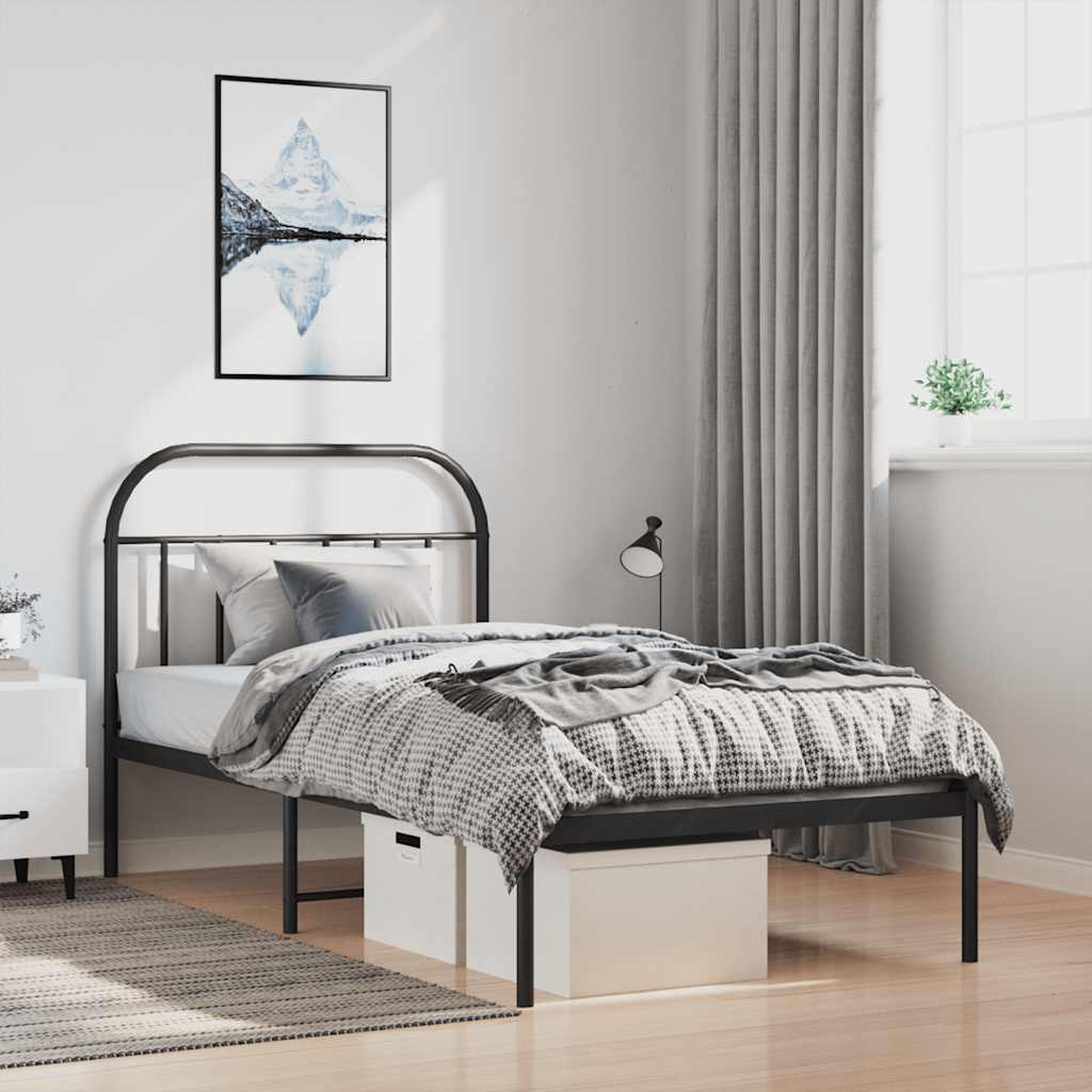 Metal Bed Frame without Mattress with Headboard Black 100x190cm