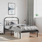 Metal Bed Frame without Mattress with Headboard Black 100x200cm