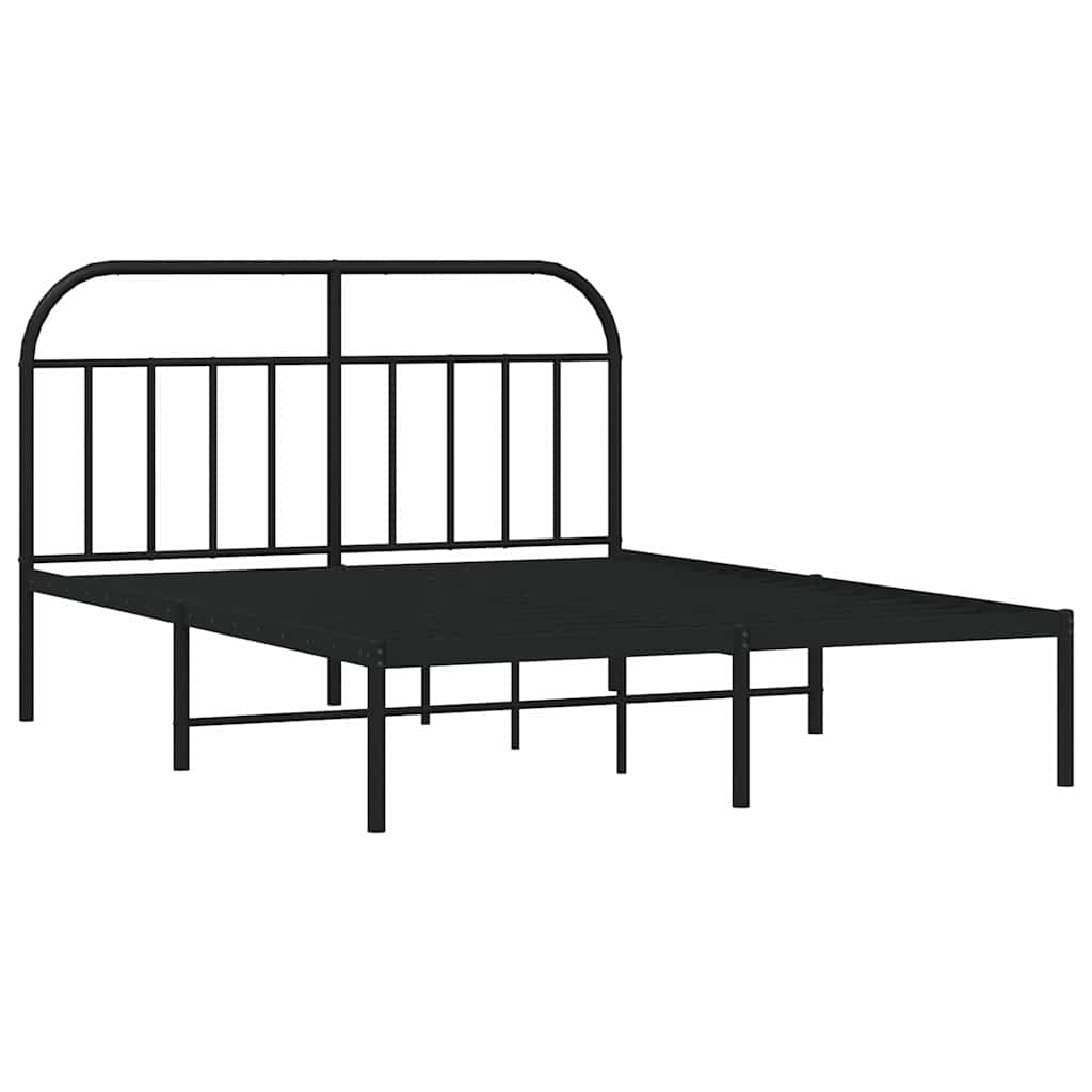 Metal Bed Frame without Mattress with Headboard Black 150x200cm