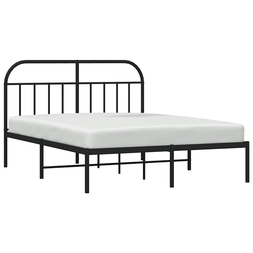 Metal Bed Frame without Mattress with Headboard Black 150x200cm