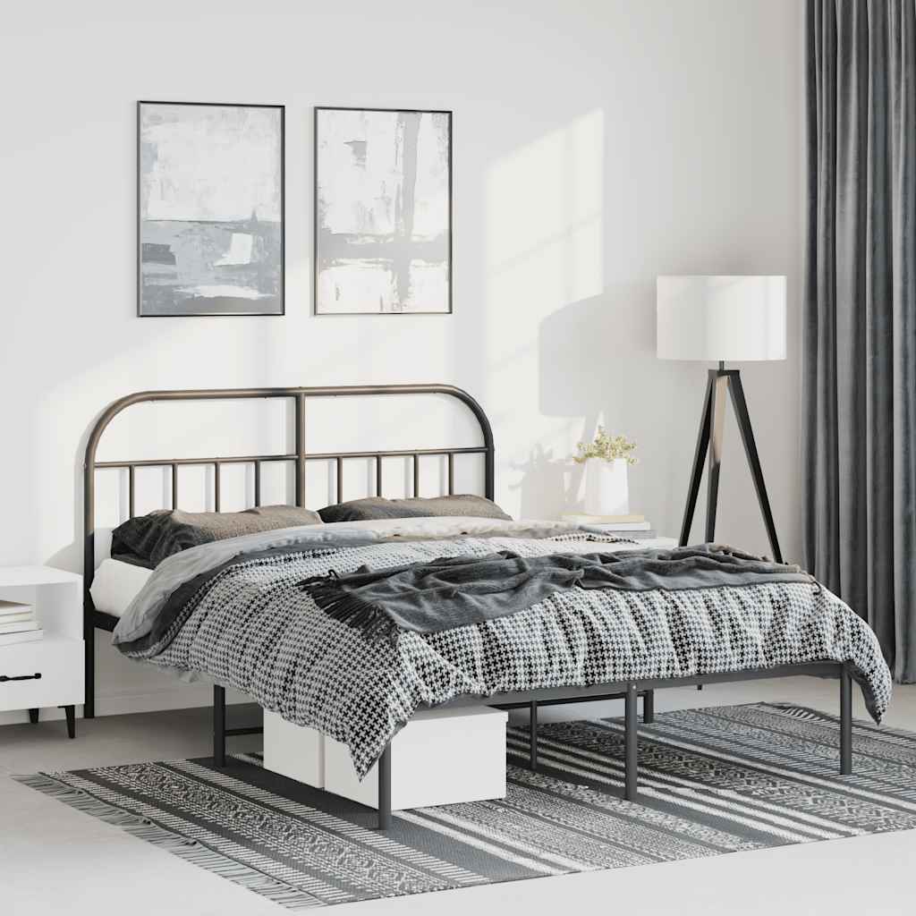Metal Bed Frame without Mattress with Headboard Black 150x200cm