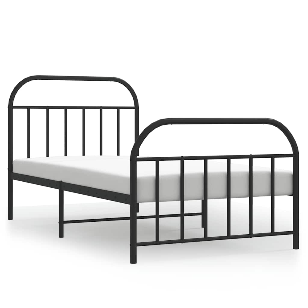 Metal Bed Frame without Mattress with Footboard Black 100x190cm