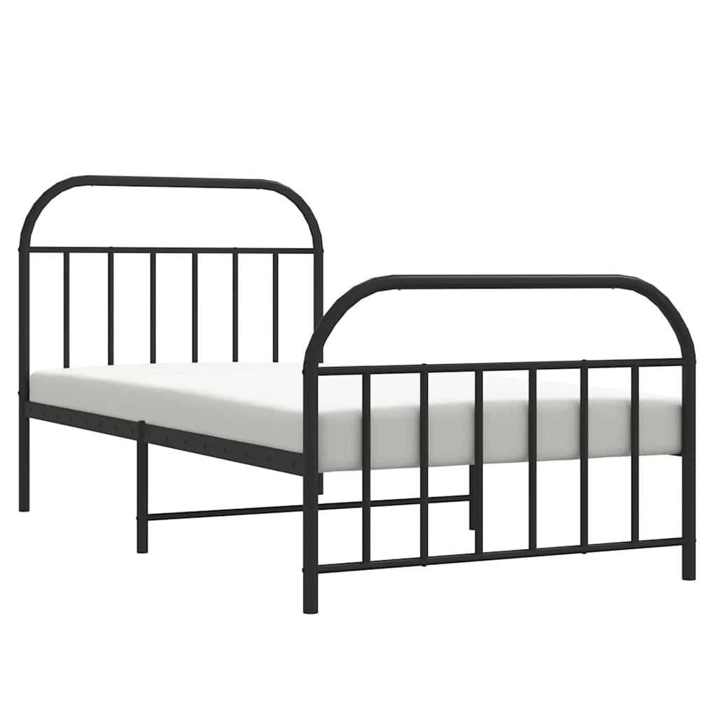 Metal Bed Frame without Mattress with Footboard Black 100x190cm