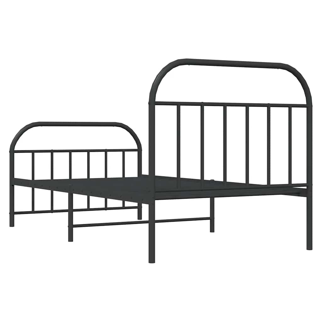 Metal Bed Frame without Mattress with Footboard Black 100x190cm