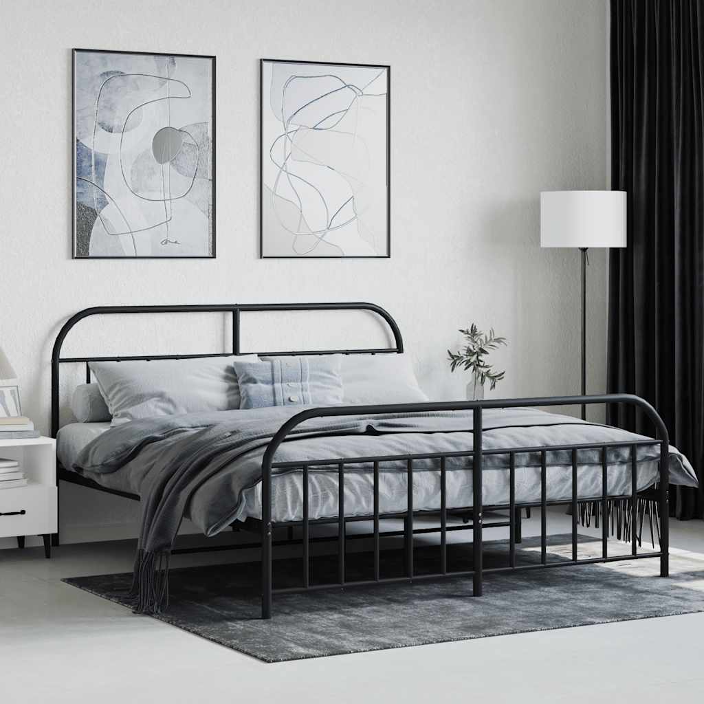 Metal Bed Frame without Mattress with Footboard Black 160x200cm