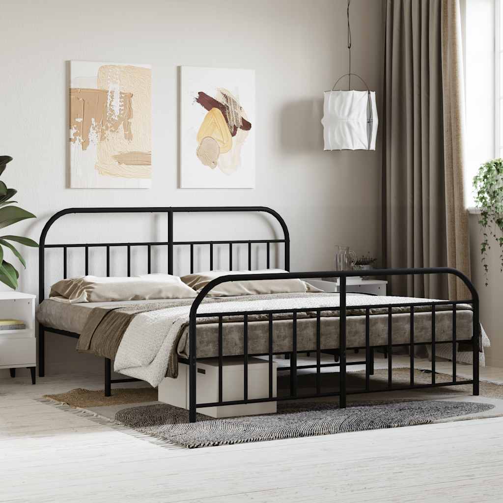 Metal Bed Frame without Mattress with Footboard Black 160x200cm