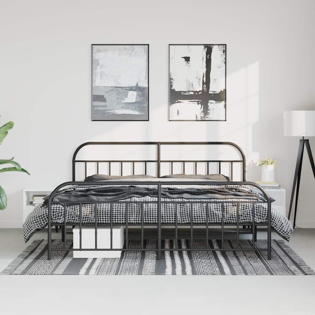 Metal Bed Frame without Mattress with Footboard Black 183x213cm