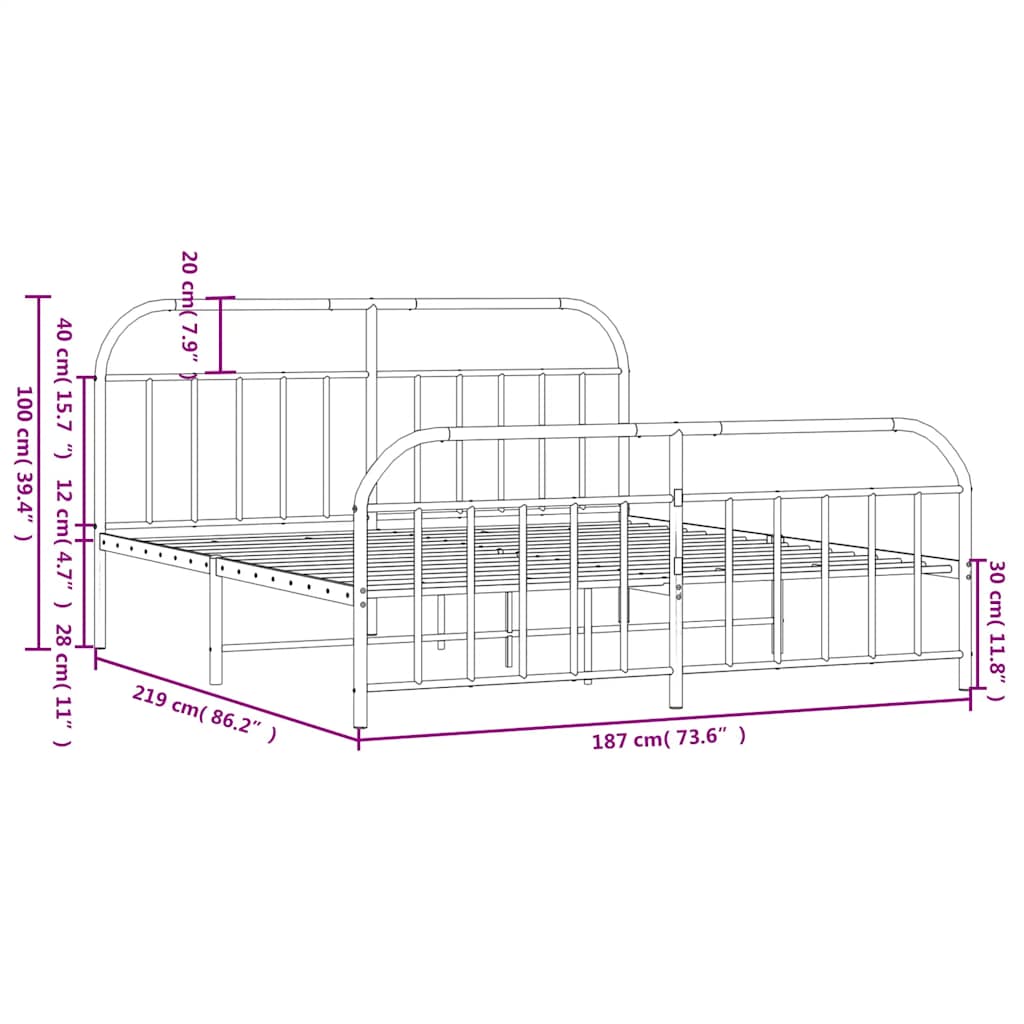 Metal Bed Frame without Mattress with Footboard Black 183x213cm