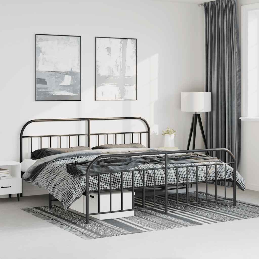 Metal Bed Frame without Mattress with Footboard Black 183x213cm