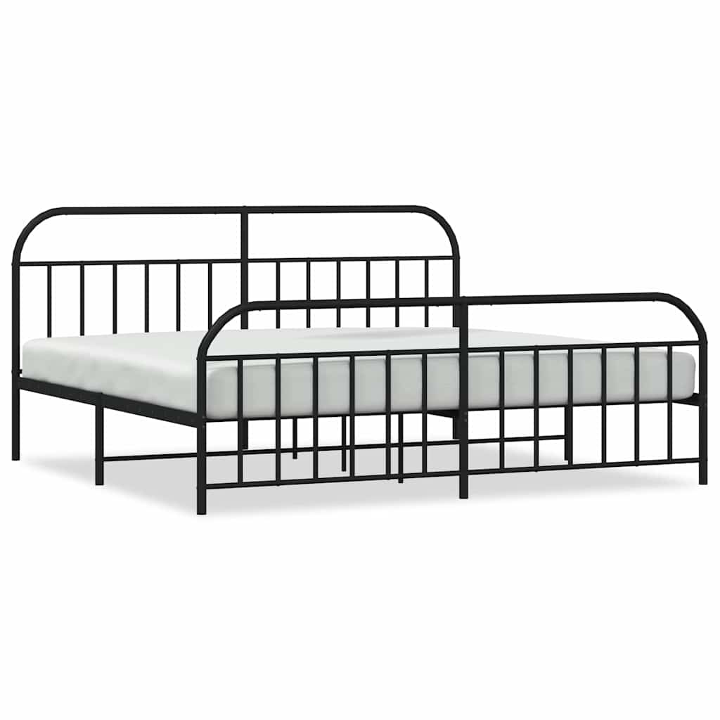 Metal Bed Frame without Mattress with Footboard Black 193x203cm