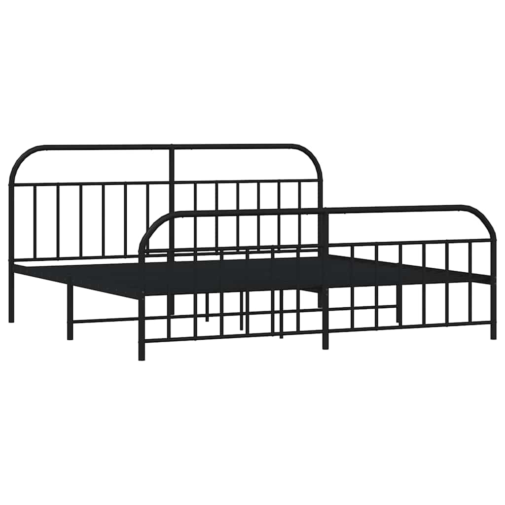 Metal Bed Frame without Mattress with Footboard Black 193x203cm