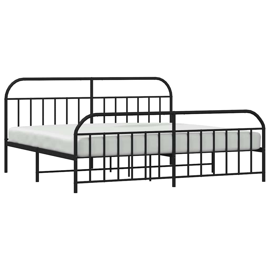 Metal Bed Frame without Mattress with Footboard Black 193x203cm