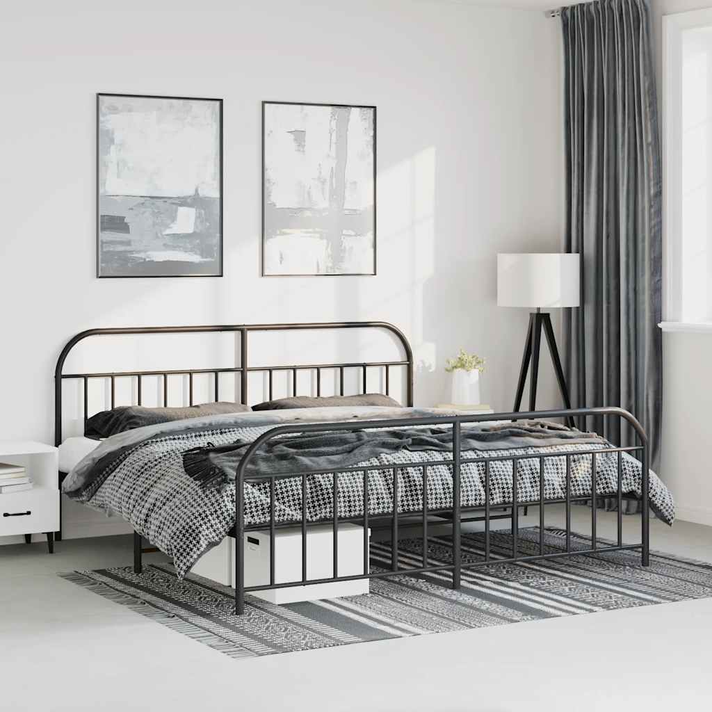 Metal Bed Frame without Mattress with Footboard Black 193x203cm