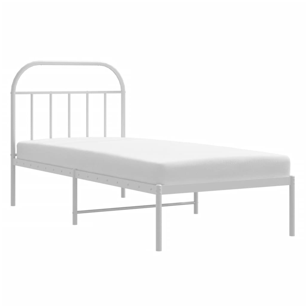 Metal Bed Frame without Mattress with Headboard White 90x190cm