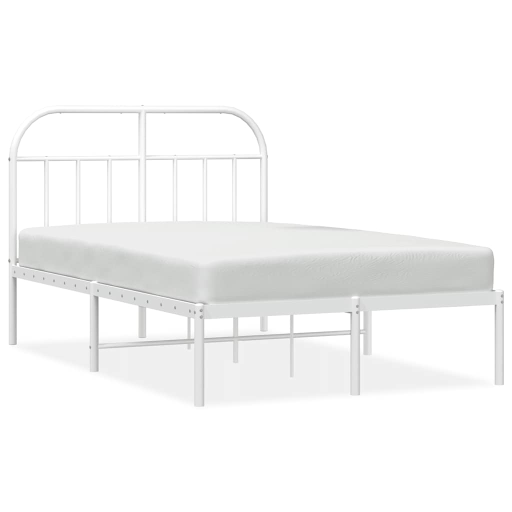 Metal Bed Frame without Mattress with Headboard White 135x190cm
