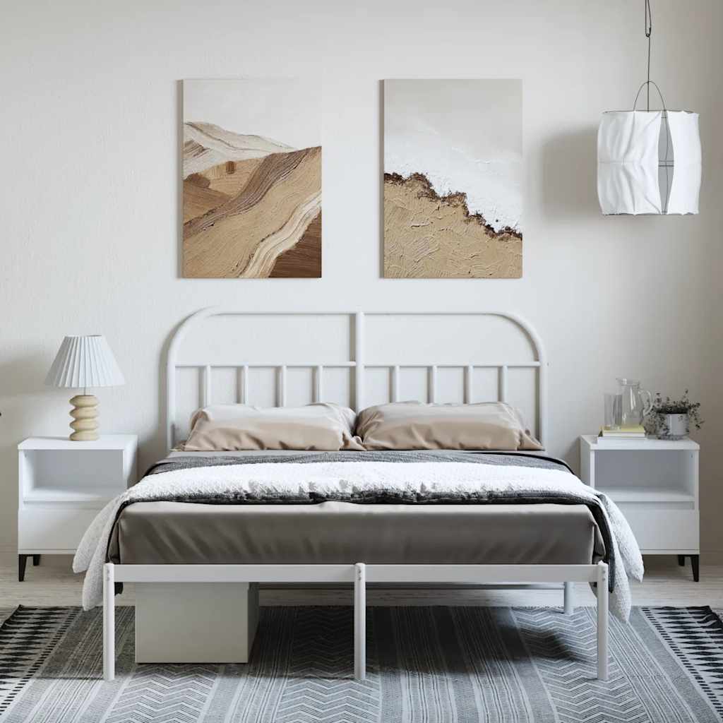 Metal Bed Frame without Mattress with Headboard White 135x190cm