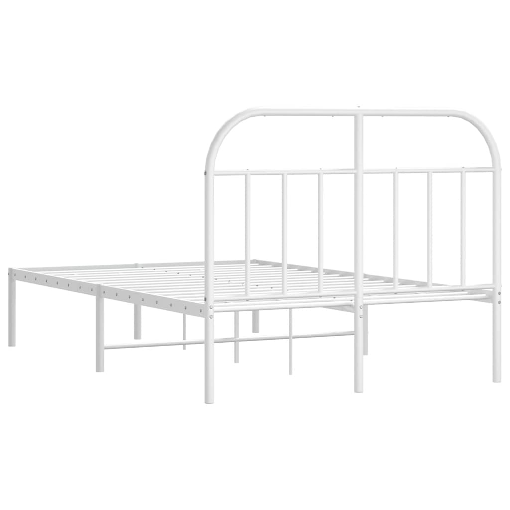Metal Bed Frame without Mattress with Headboard White 135x190cm