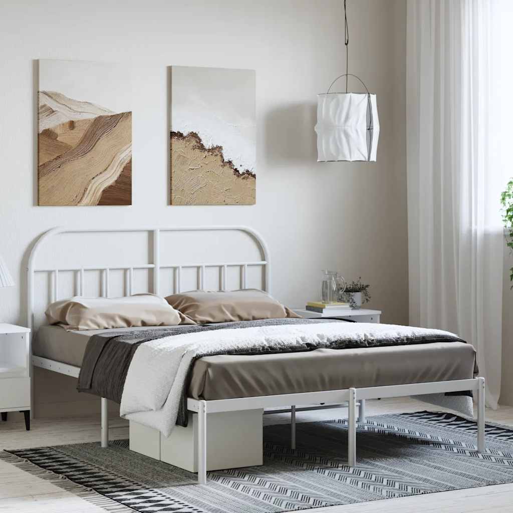 Metal Bed Frame without Mattress with Headboard White 135x190cm