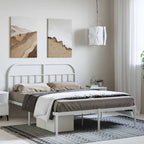Metal Bed Frame without Mattress with Headboard White 135x190cm