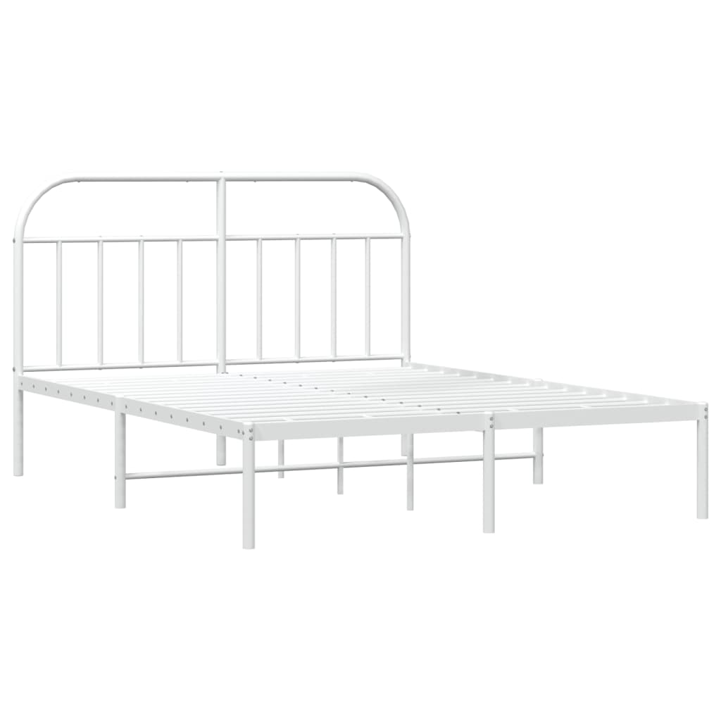 Metal Bed Frame without Mattress with Headboard White 140x190cm