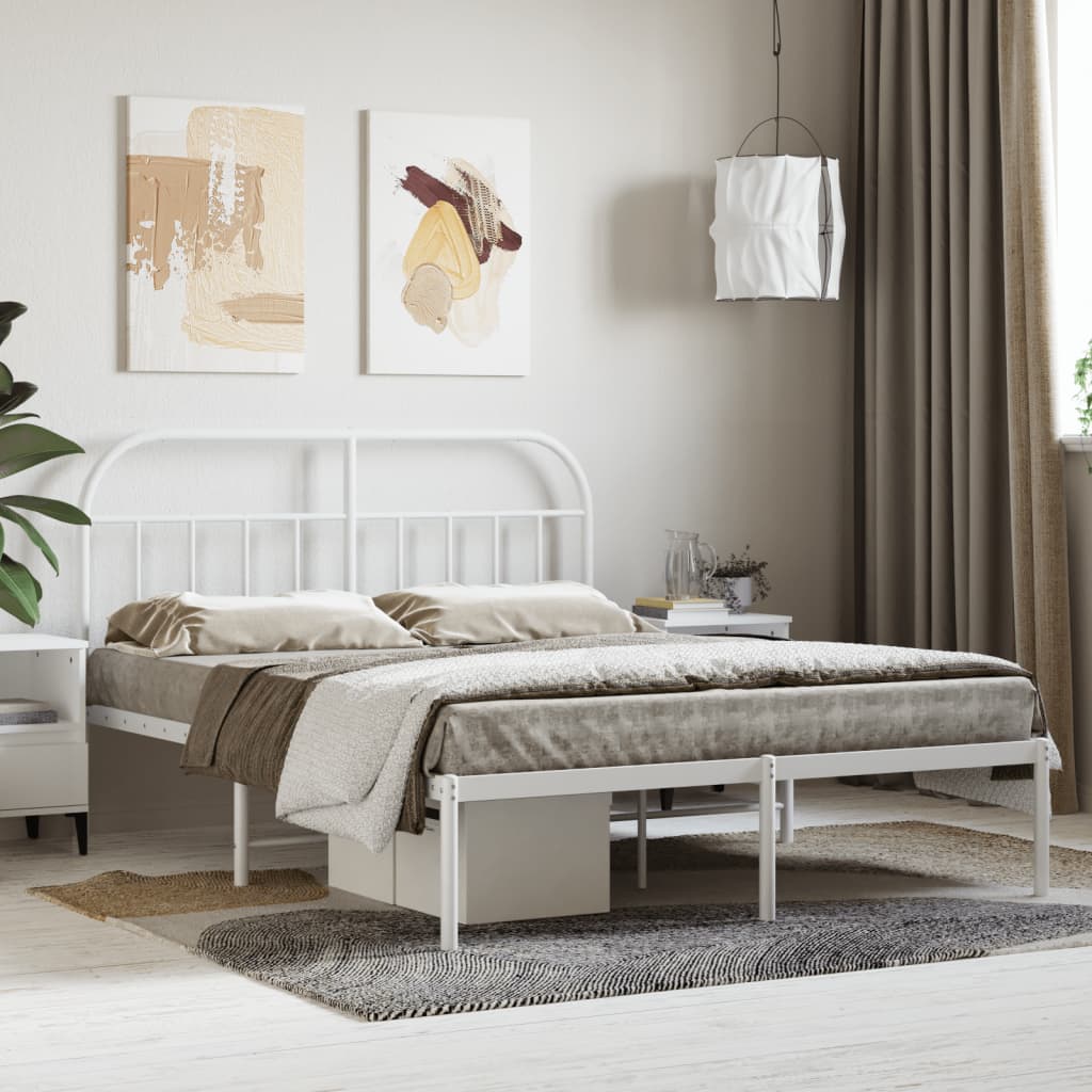 Metal Bed Frame without Mattress with Headboard White 140x190cm