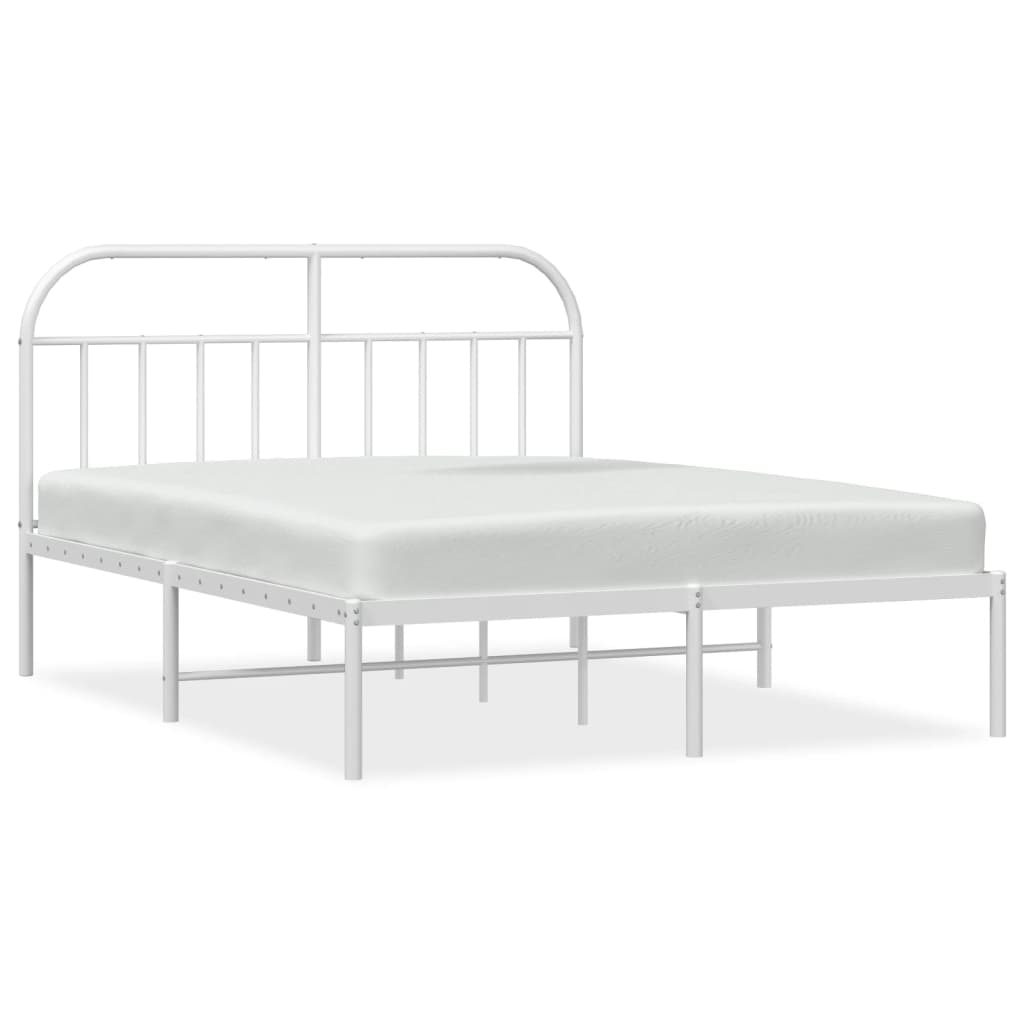 Metal Bed Frame without Mattress with Headboard White 140x200cm