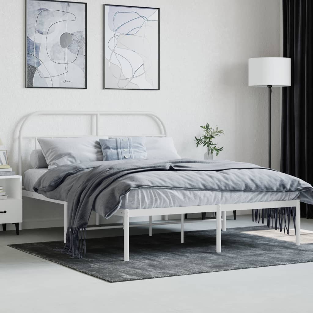 Metal Bed Frame without Mattress with Headboard White 140x200cm