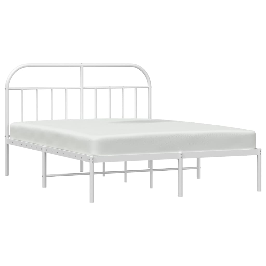 Metal Bed Frame without Mattress with Headboard White 140x200cm