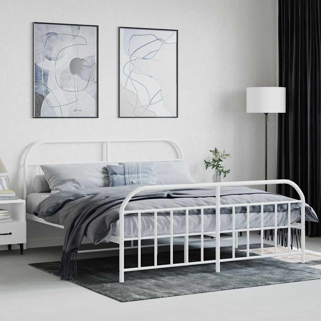 Metal Bed Frame without Mattress with Footboard White 160x200cm