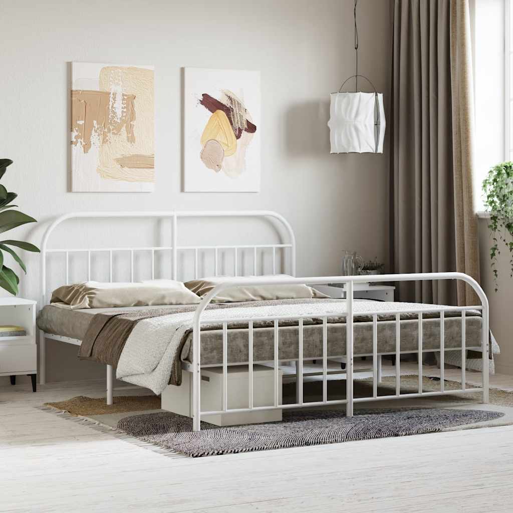 Metal Bed Frame without Mattress with Footboard White 160x200cm