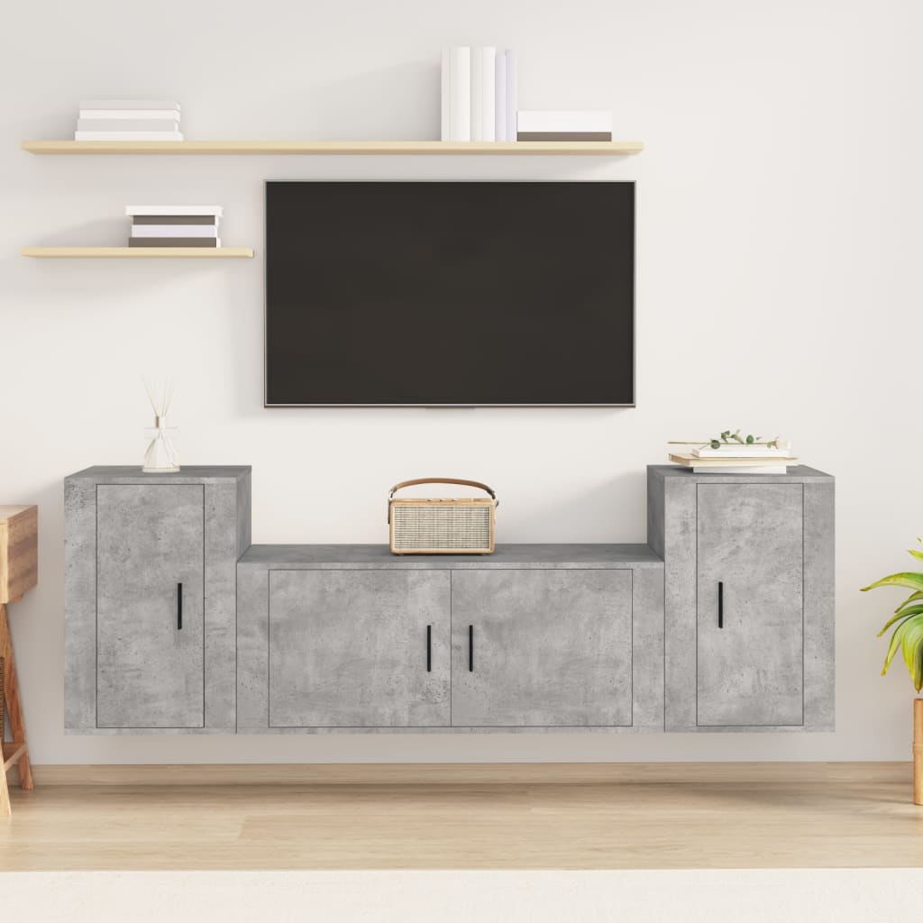 3 Piece TV Cabinet Set Concrete Grey Engineered Wood