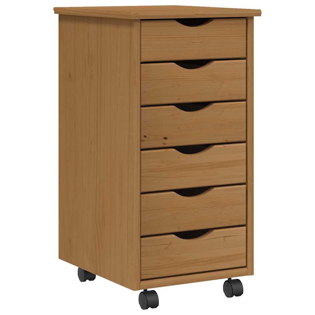 Rolling Cabinet with Drawers MOSS Honey Brown Solid Wood Pine